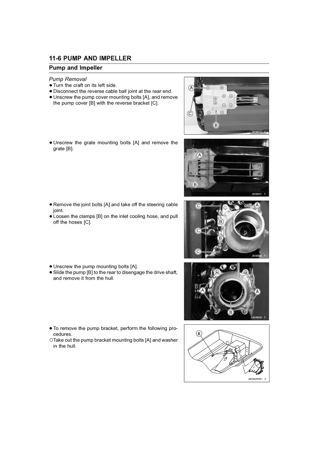 Kawasaki STX-15F service manual Pump and Impeller, Pump Removal 