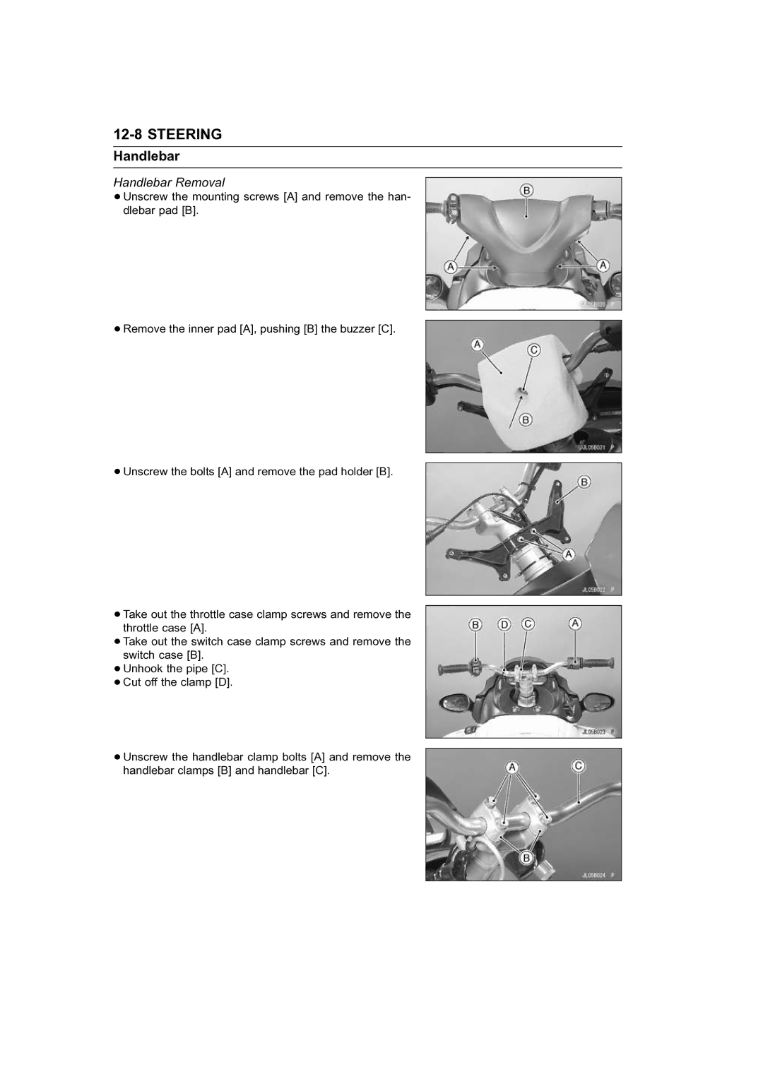 Kawasaki STX-15F service manual Handlebar Removal 