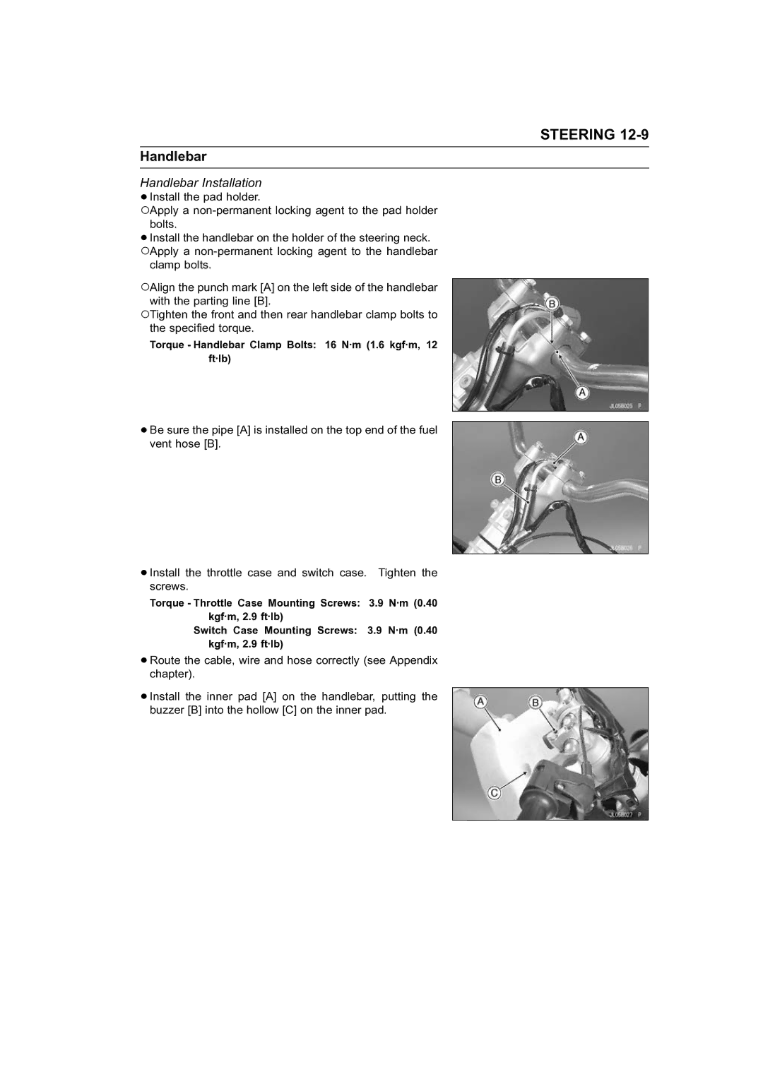 Kawasaki STX-15F service manual Handlebar Installation 