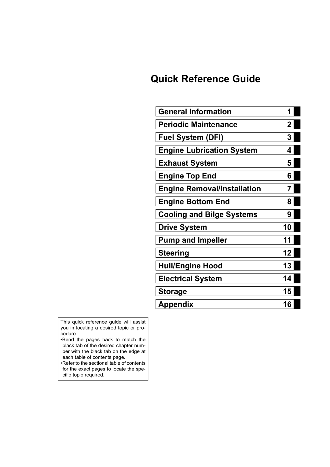 Kawasaki STX-15F service manual Quick Reference Guide 