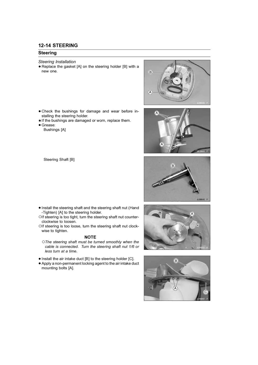 Kawasaki STX-15F service manual Steering Installation 