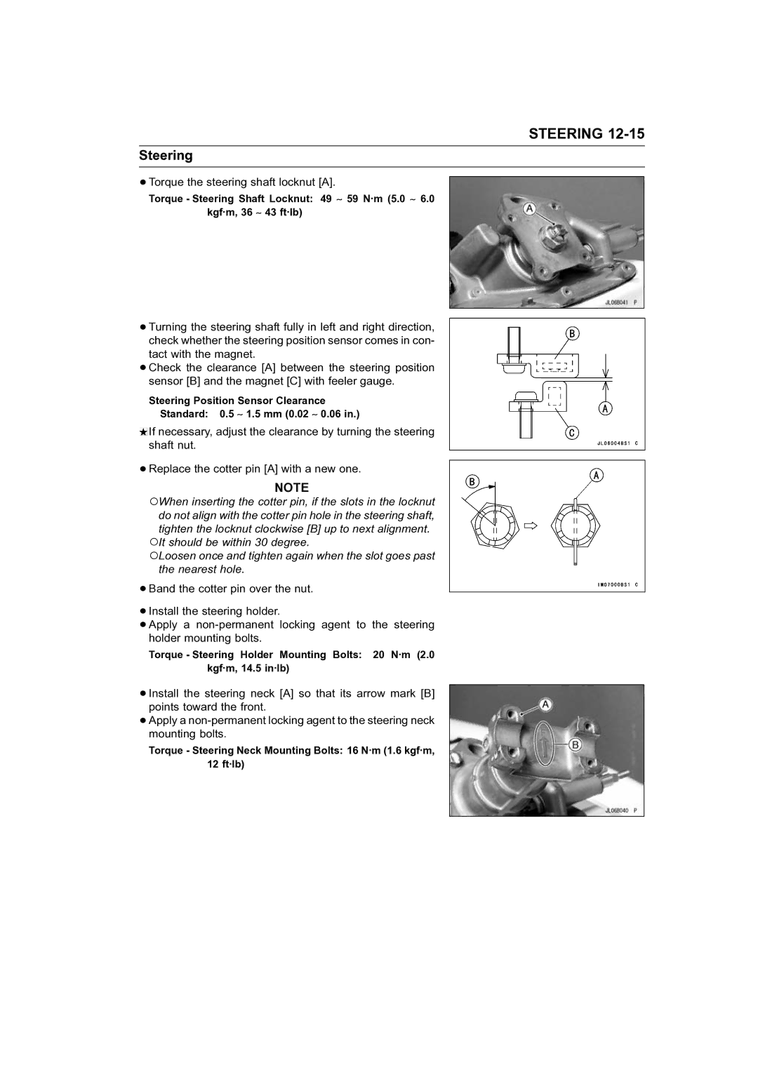 Kawasaki STX-15F service manual Torque the steering shaft locknut a 