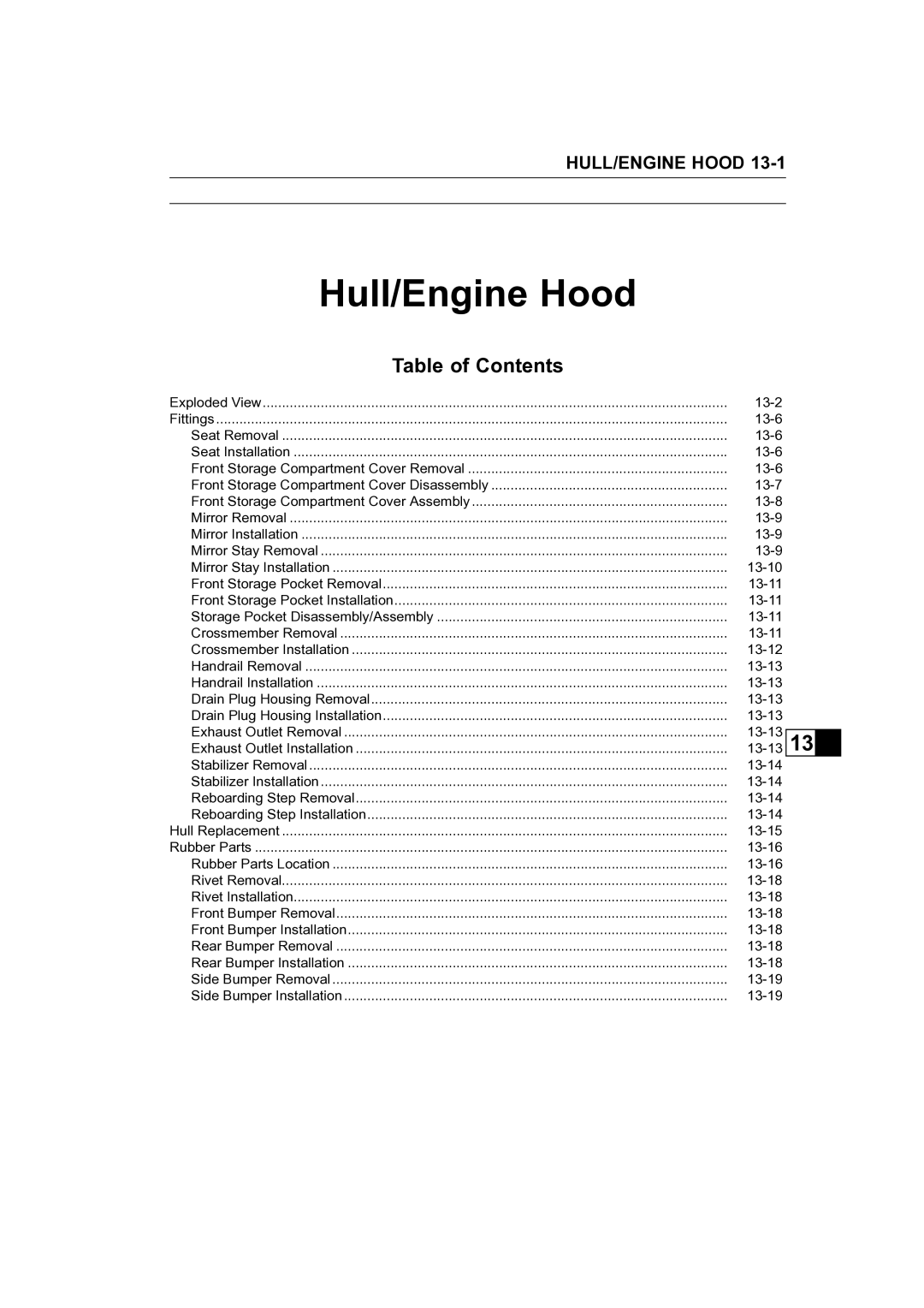 Kawasaki STX-15F service manual Hull/Engine Hood 