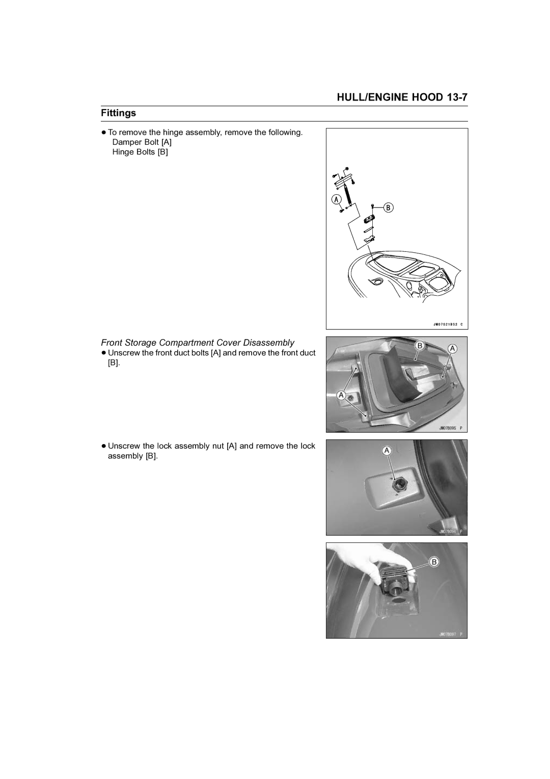 Kawasaki STX-15F service manual Front Storage Compartment Cover Disassembly 