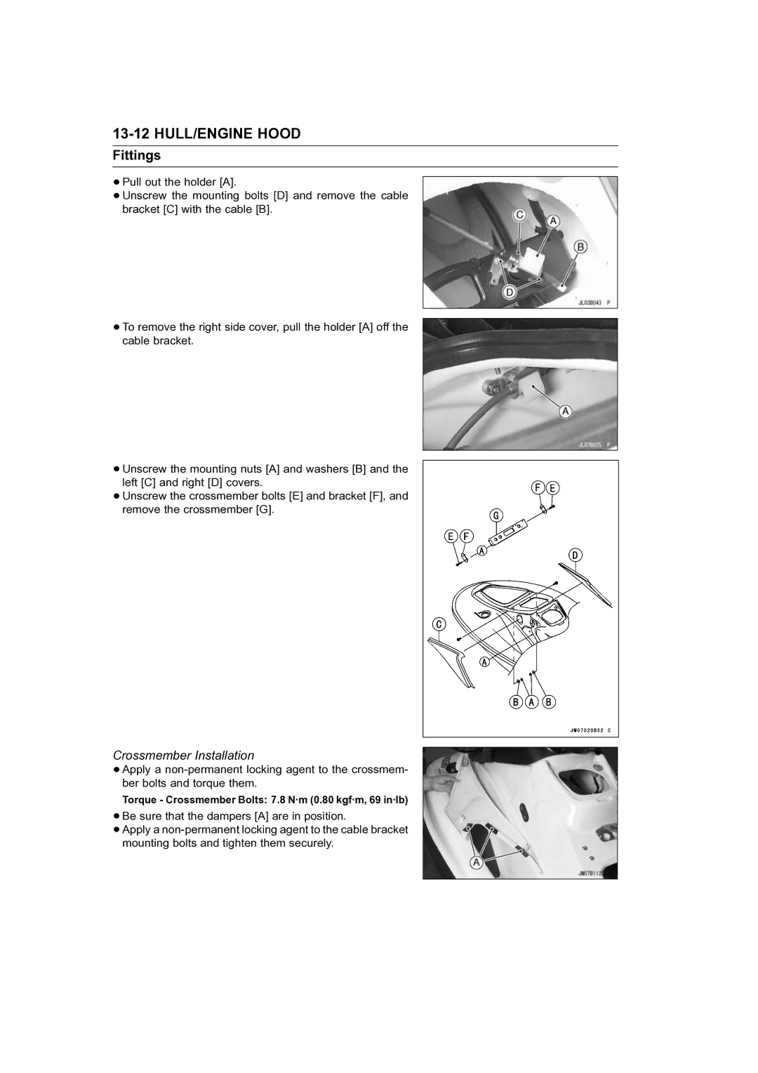 Kawasaki STX-15F service manual Crossmember Installation 