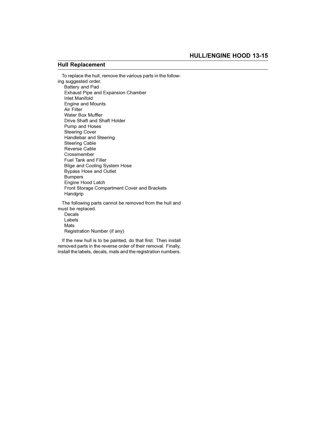 Kawasaki STX-15F service manual Hull Replacement 