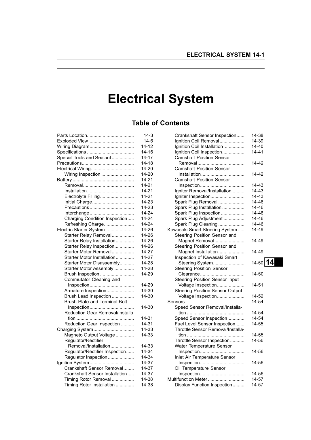 Kawasaki STX-15F service manual Electrical System 