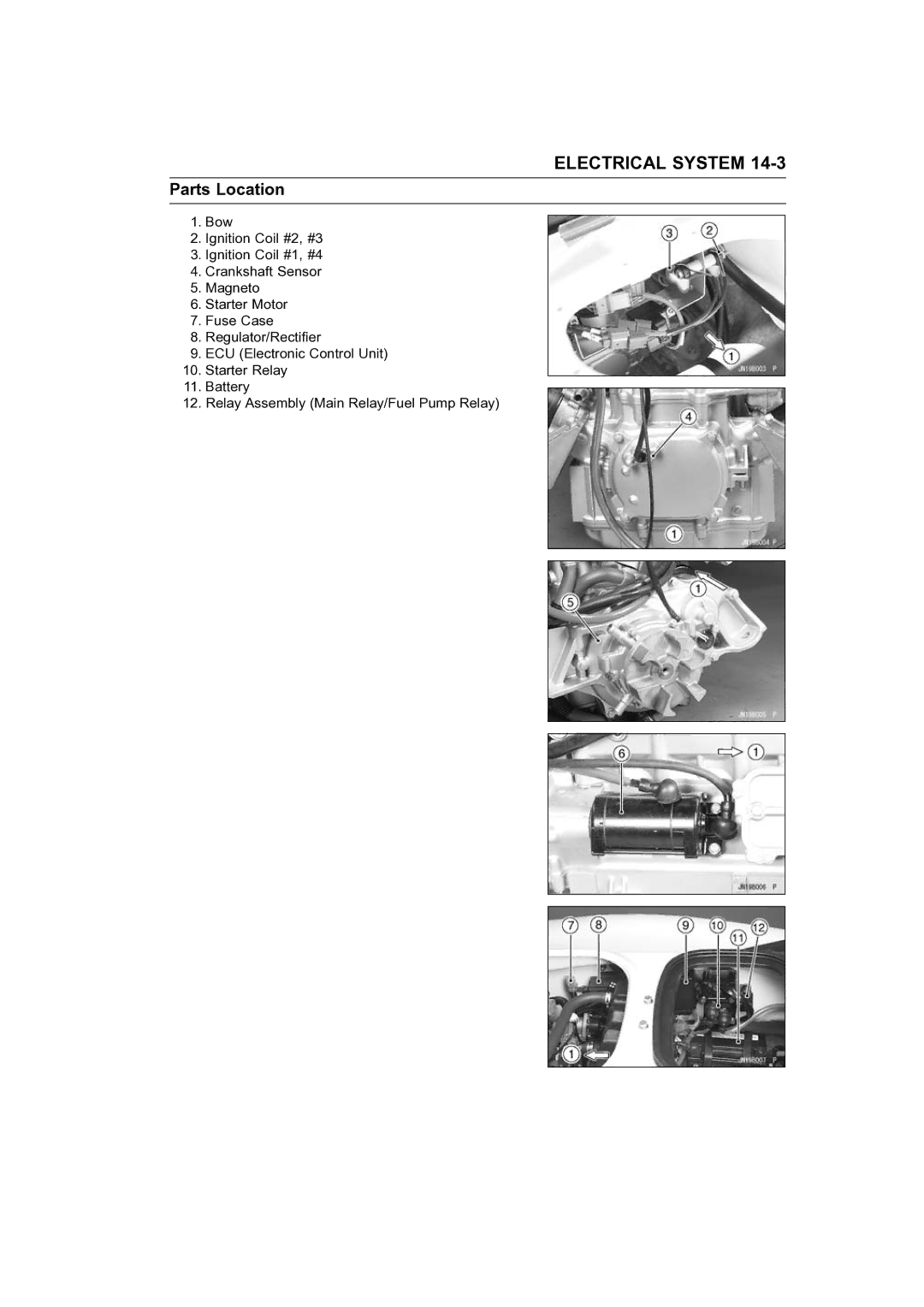 Kawasaki STX-15F service manual Parts Location 