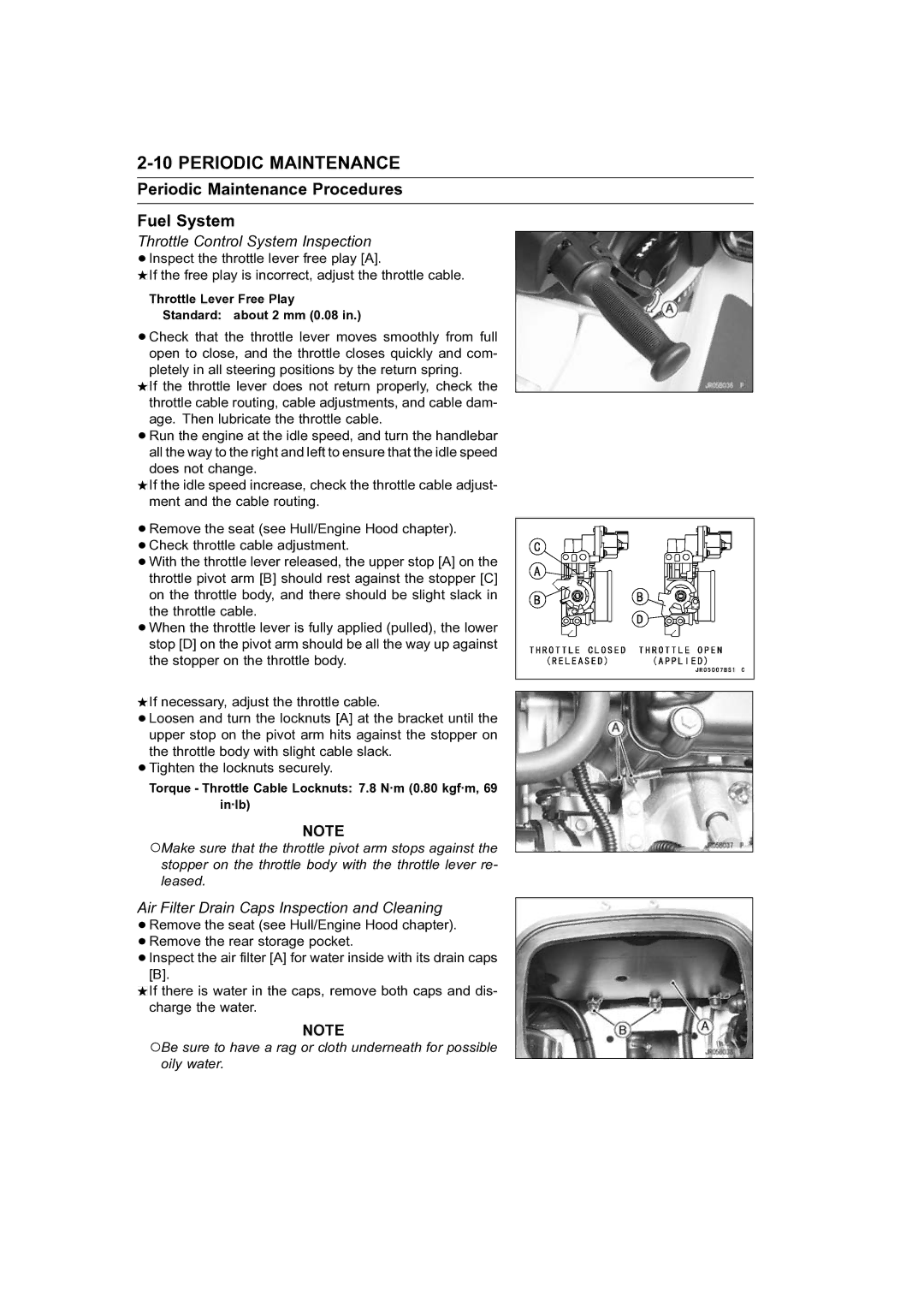 Kawasaki STX-15F service manual Periodic Maintenance Procedures Fuel System, Throttle Control System Inspection 