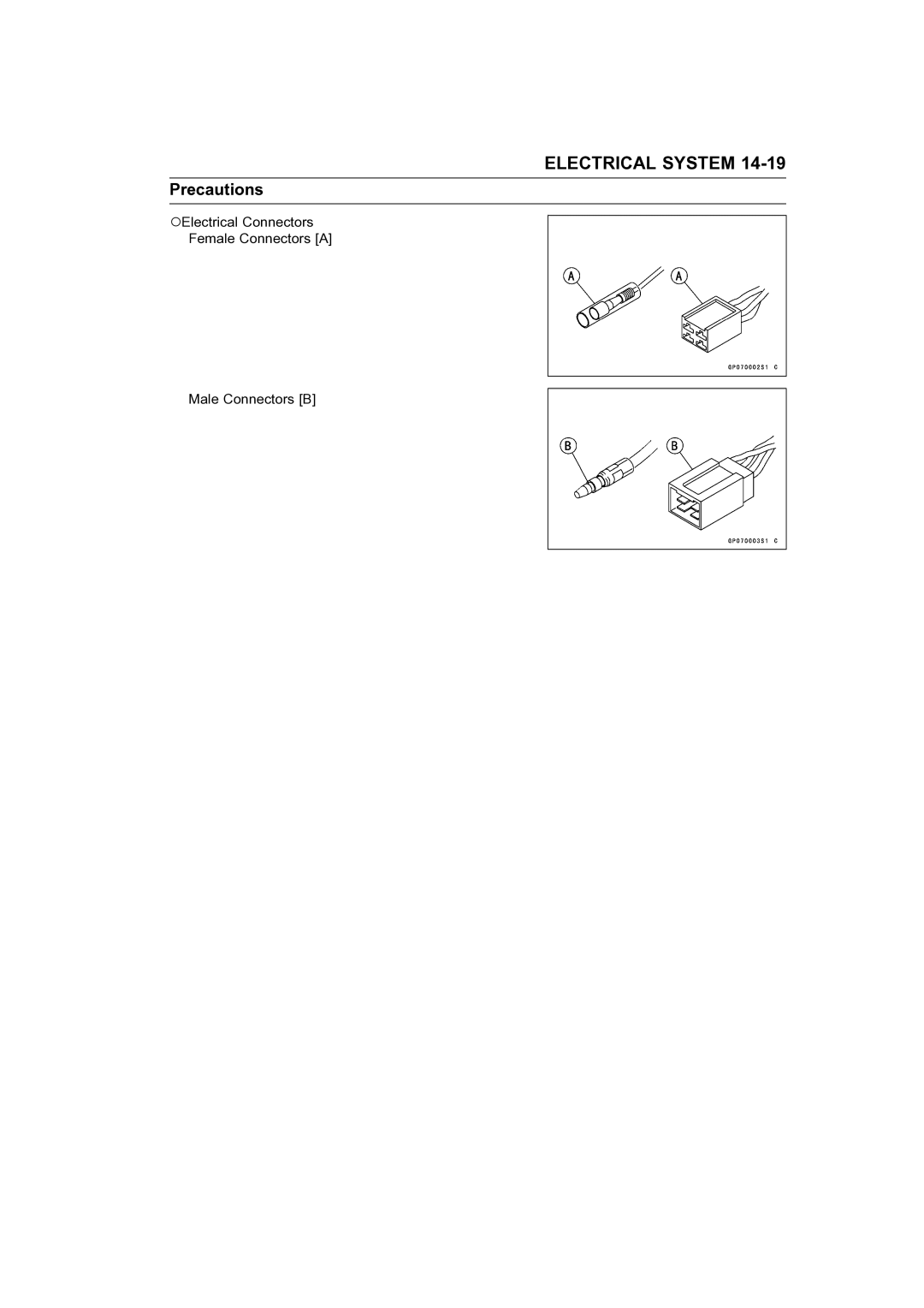 Kawasaki STX-15F service manual Electrical Connectors Female Connectors a Male Connectors B 