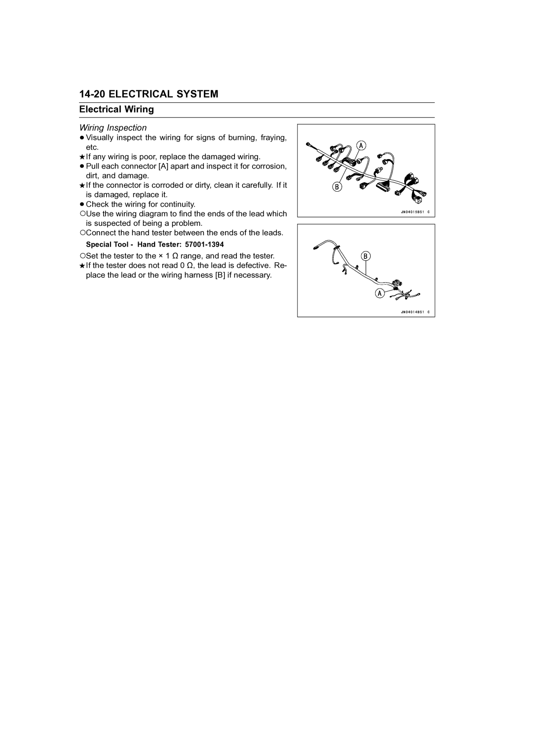 Kawasaki STX-15F service manual Electrical Wiring, Wiring Inspection 