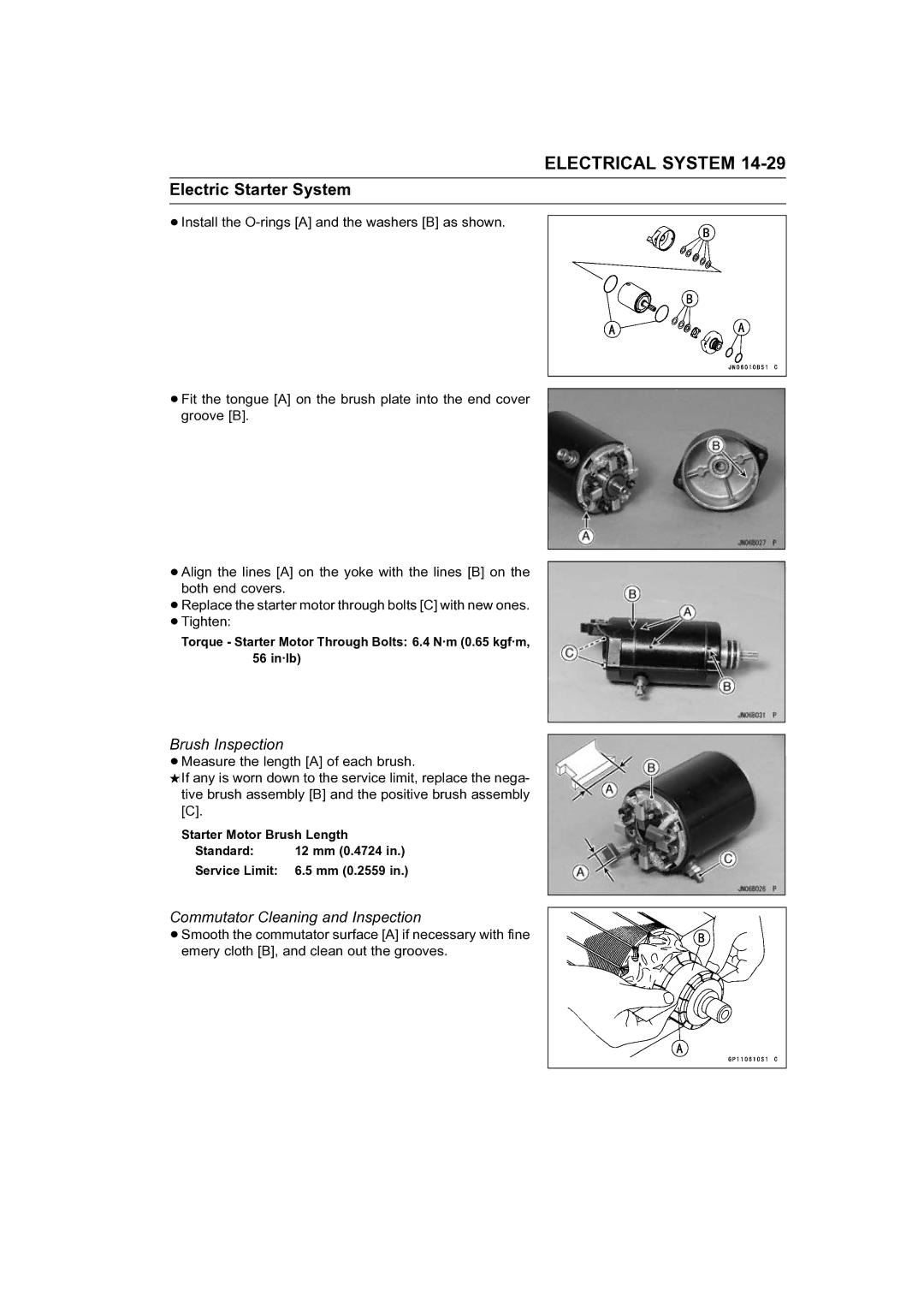 Kawasaki STX-15F service manual Brush Inspection, Commutator Cleaning and Inspection 