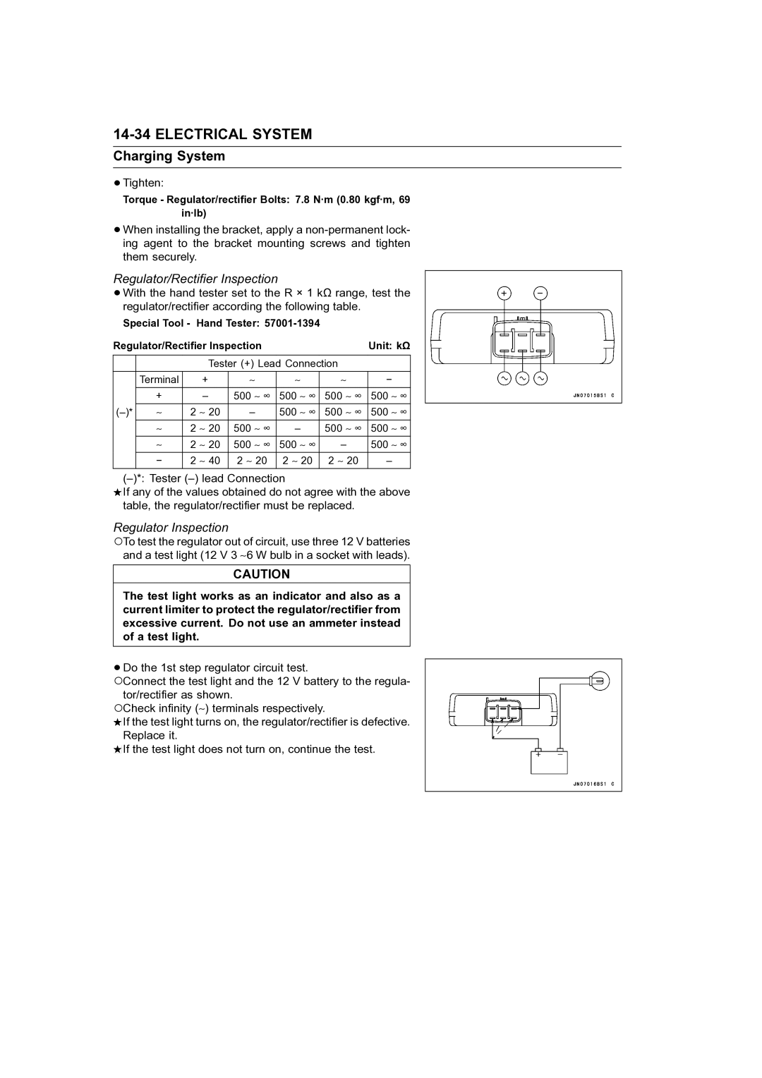 Kawasaki STX-15F service manual Regulator/Rectifier Inspection, Regulator Inspection 