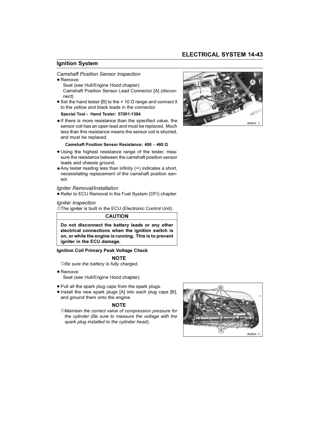 Kawasaki STX-15F service manual Igniter Removal/Installation, Igniter Inspection 