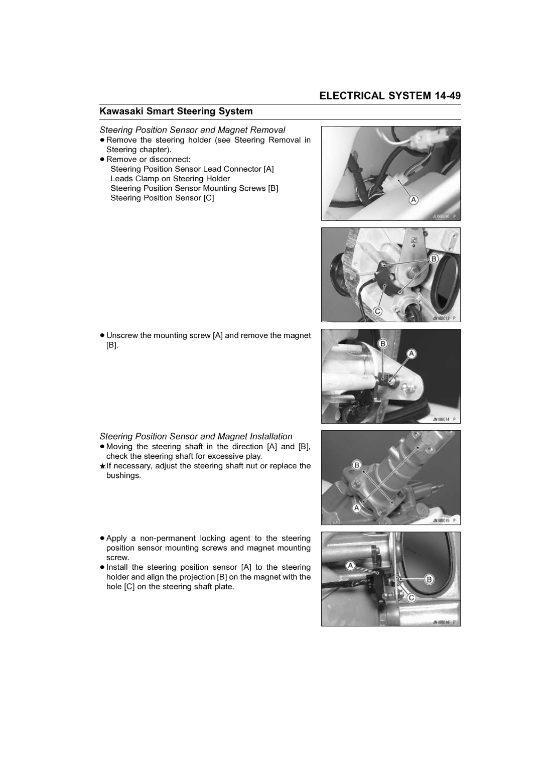 Kawasaki STX-15F service manual Kawasaki Smart Steering System, Steering Position Sensor and Magnet Removal 