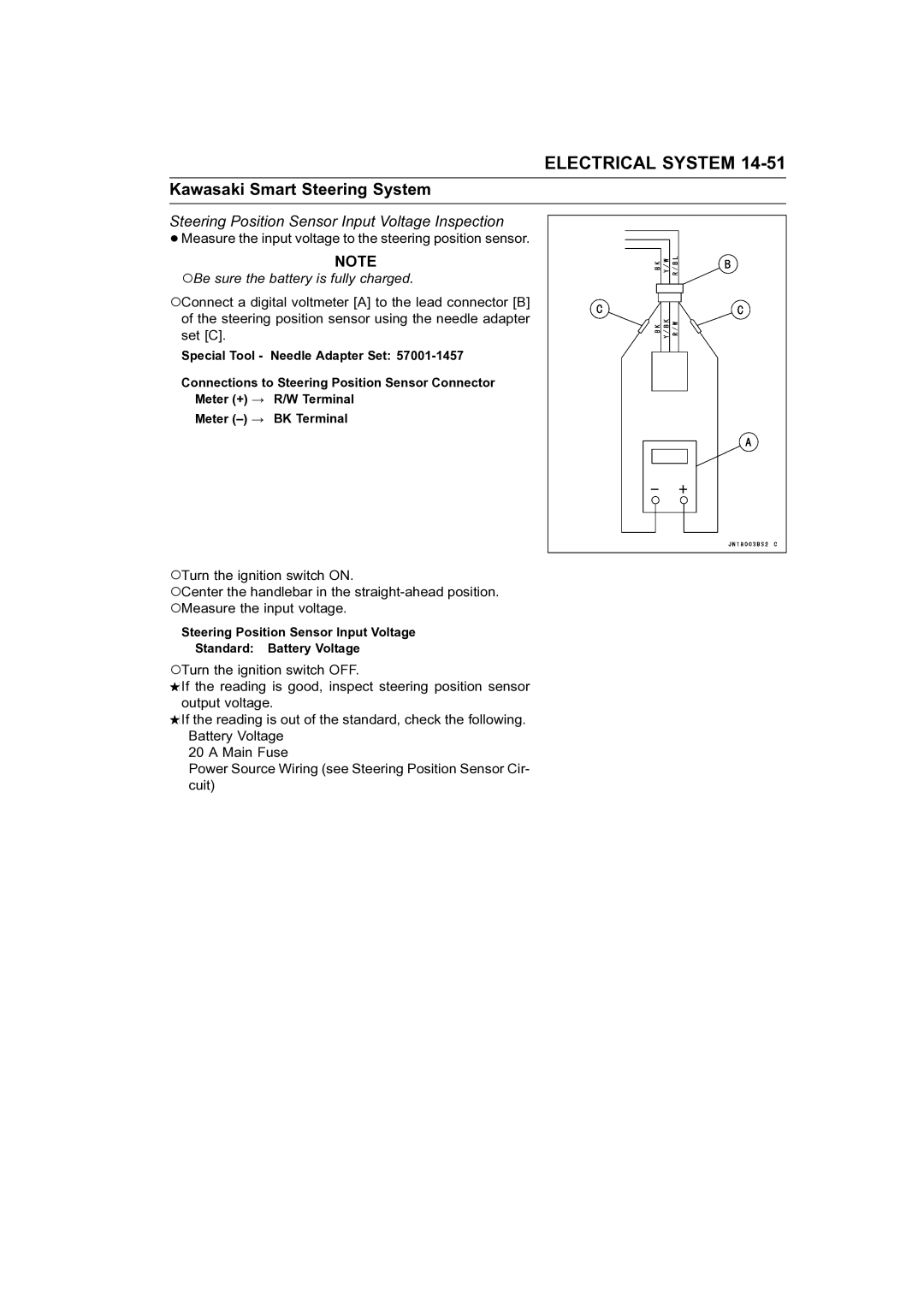 Kawasaki STX-15F service manual Steering Position Sensor Input Voltage Inspection 