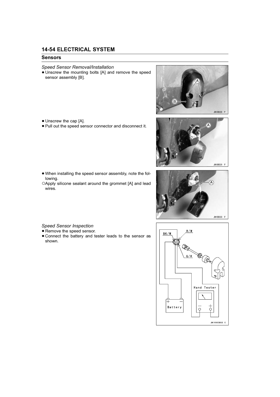 Kawasaki STX-15F service manual Sensors, Speed Sensor Removal/Installation, Speed Sensor Inspection 