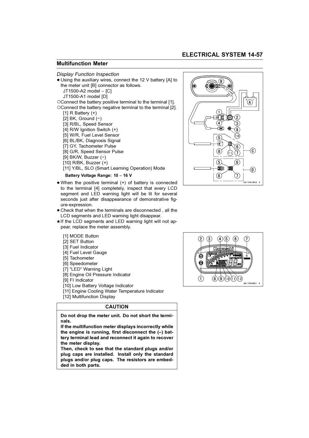 Kawasaki STX-15F service manual Multifunction Meter, Display Function Inspection 