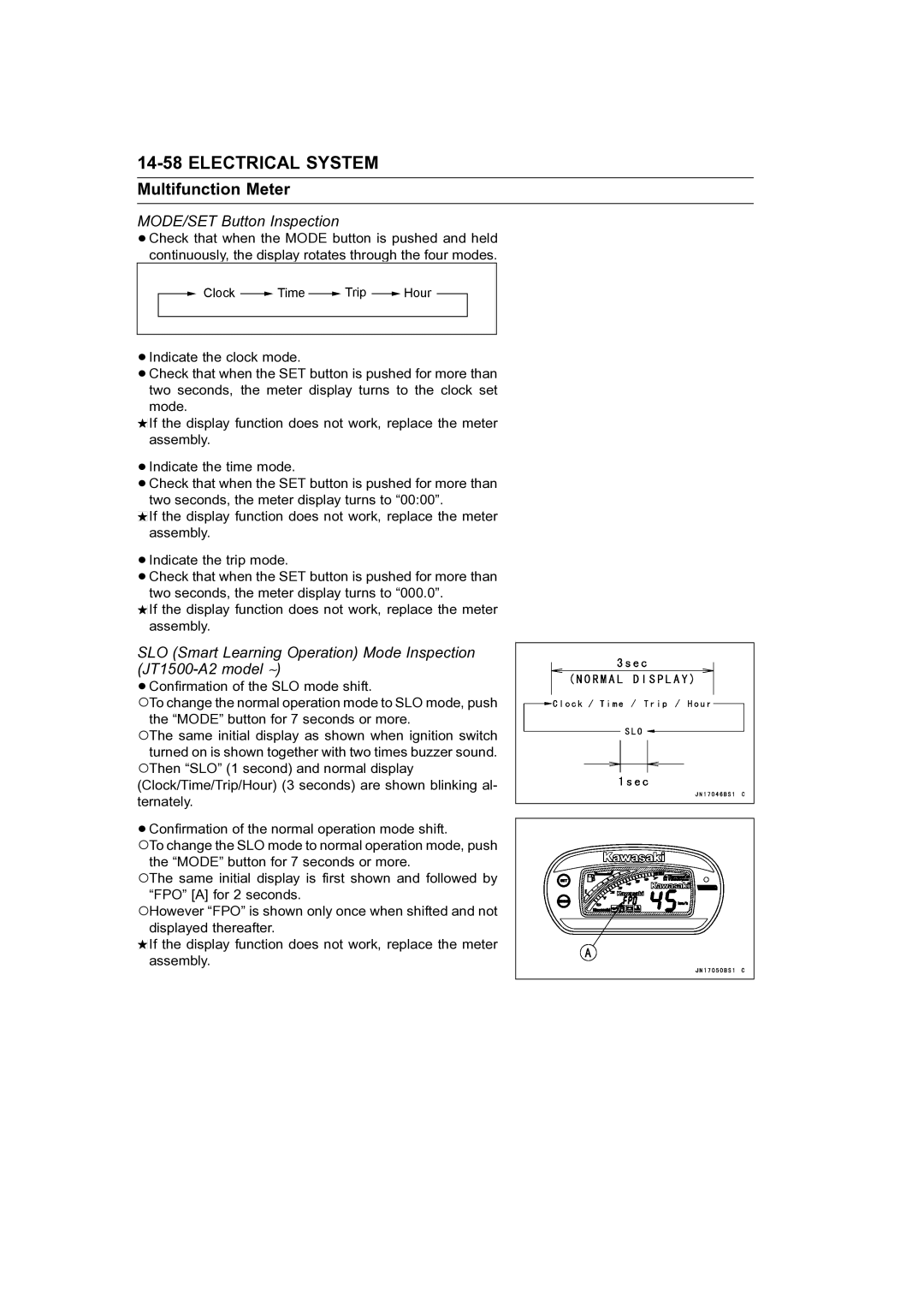 Kawasaki STX-15F service manual MODE/SET Button Inspection 