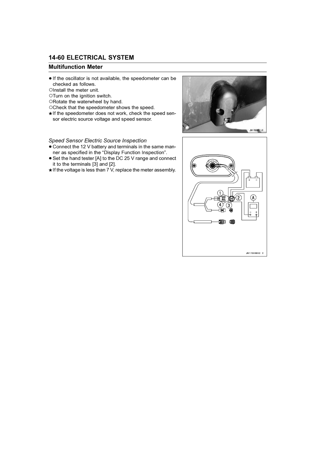 Kawasaki STX-15F service manual Speed Sensor Electric Source Inspection 