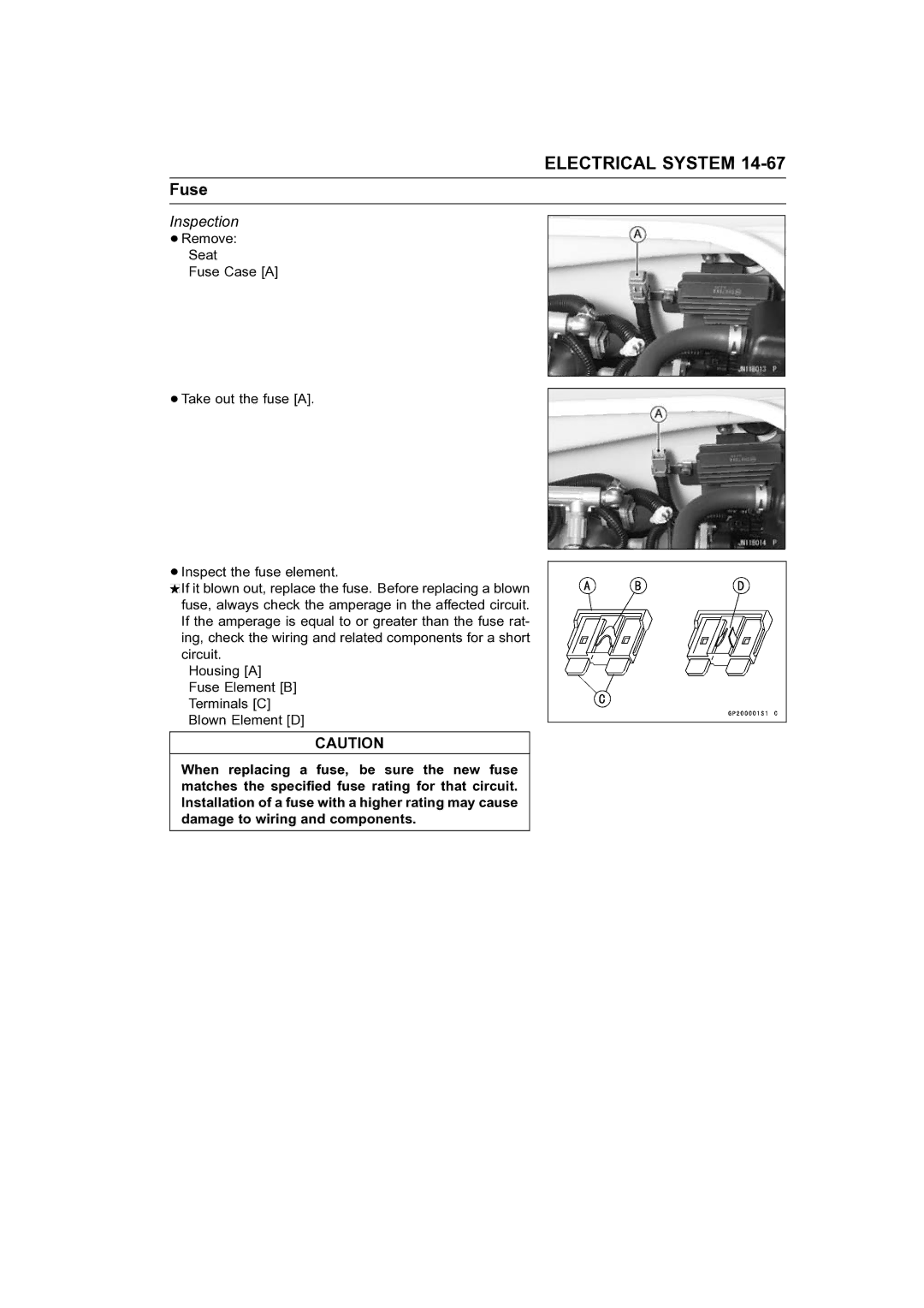 Kawasaki STX-15F service manual Fuse, Inspection 