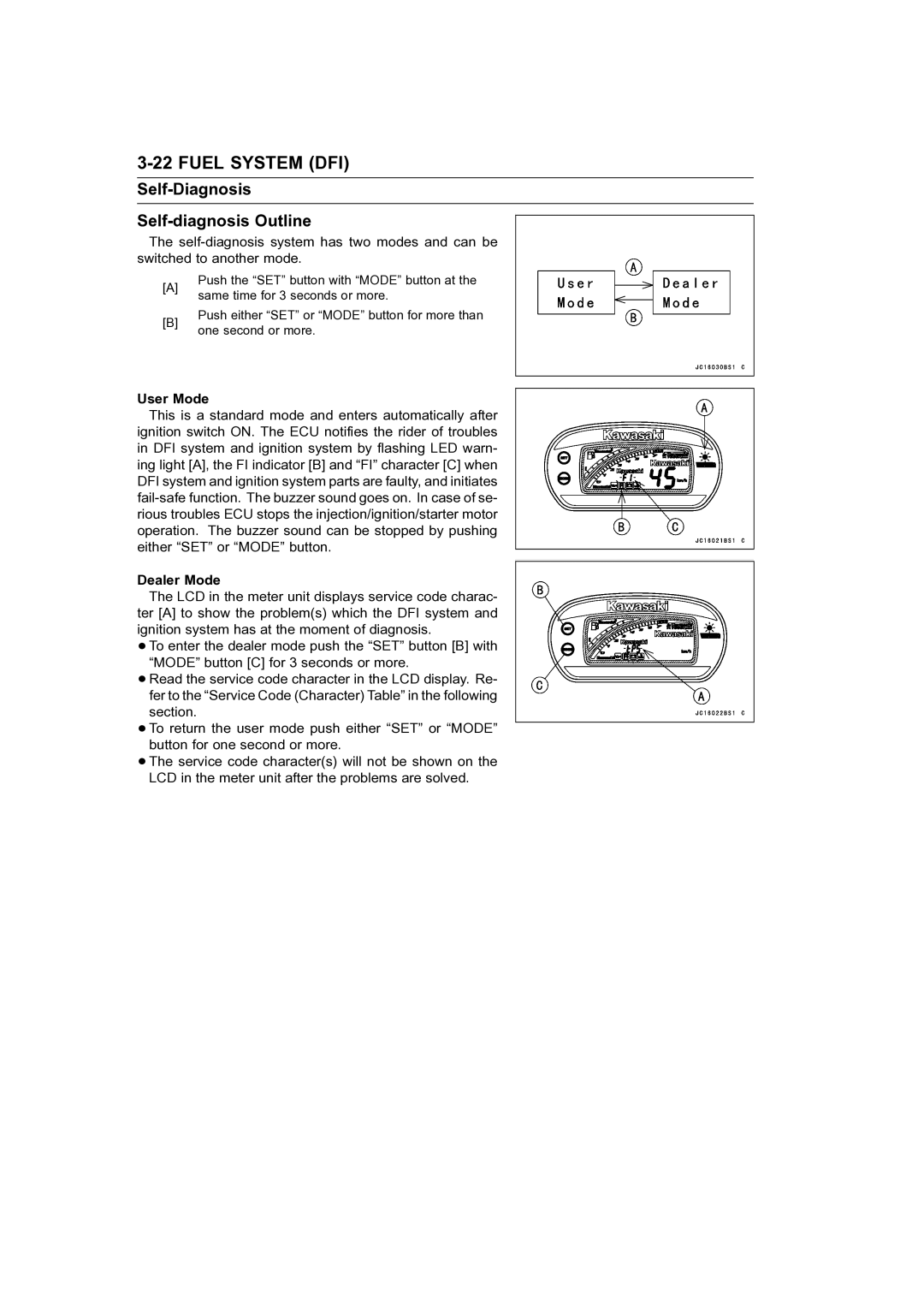 Kawasaki STX-15F service manual Self-Diagnosis Self-diagnosis Outline, User Mode, Dealer Mode 