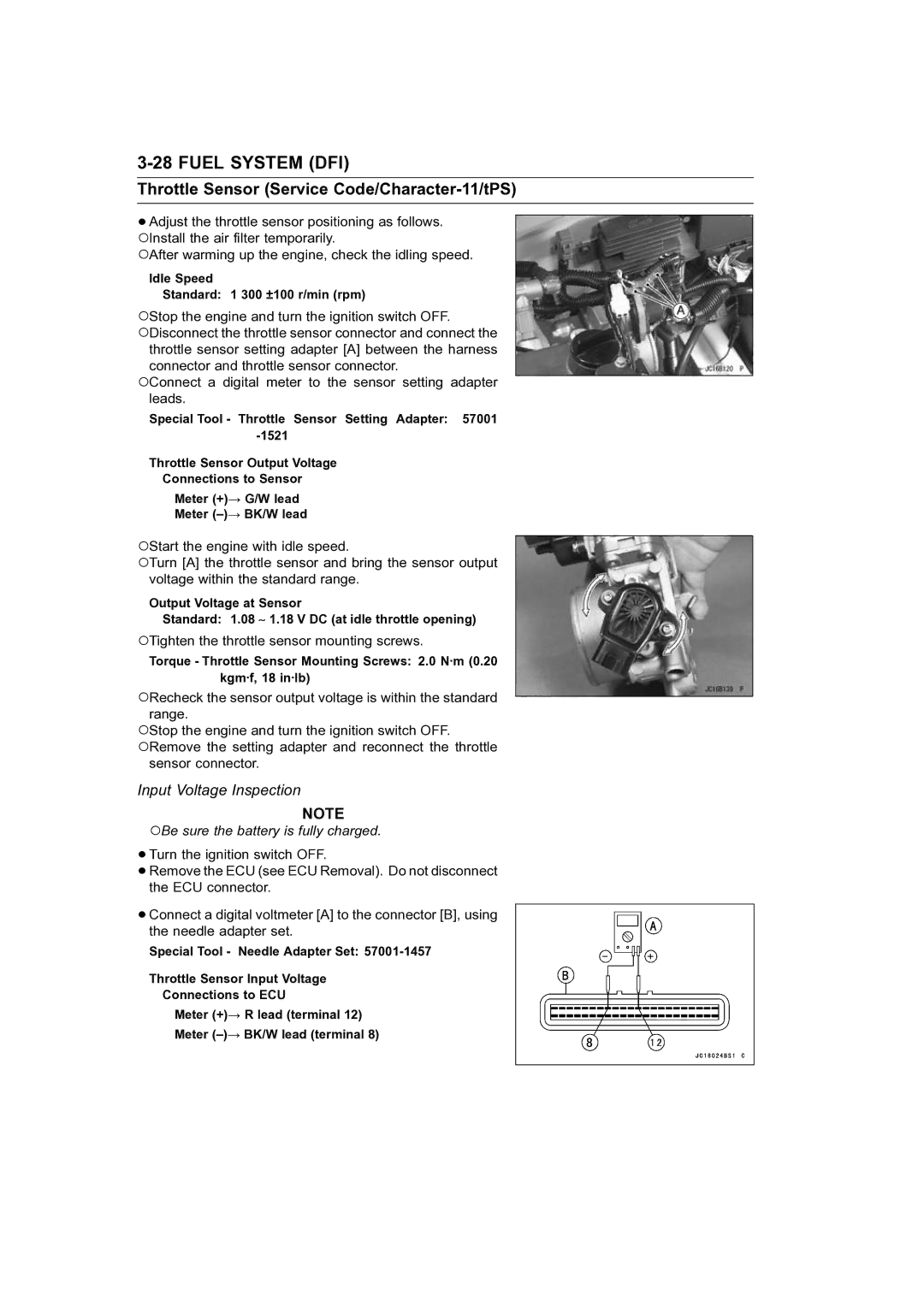 Kawasaki STX-15F service manual Input Voltage Inspection, Be sure the battery is fully charged 