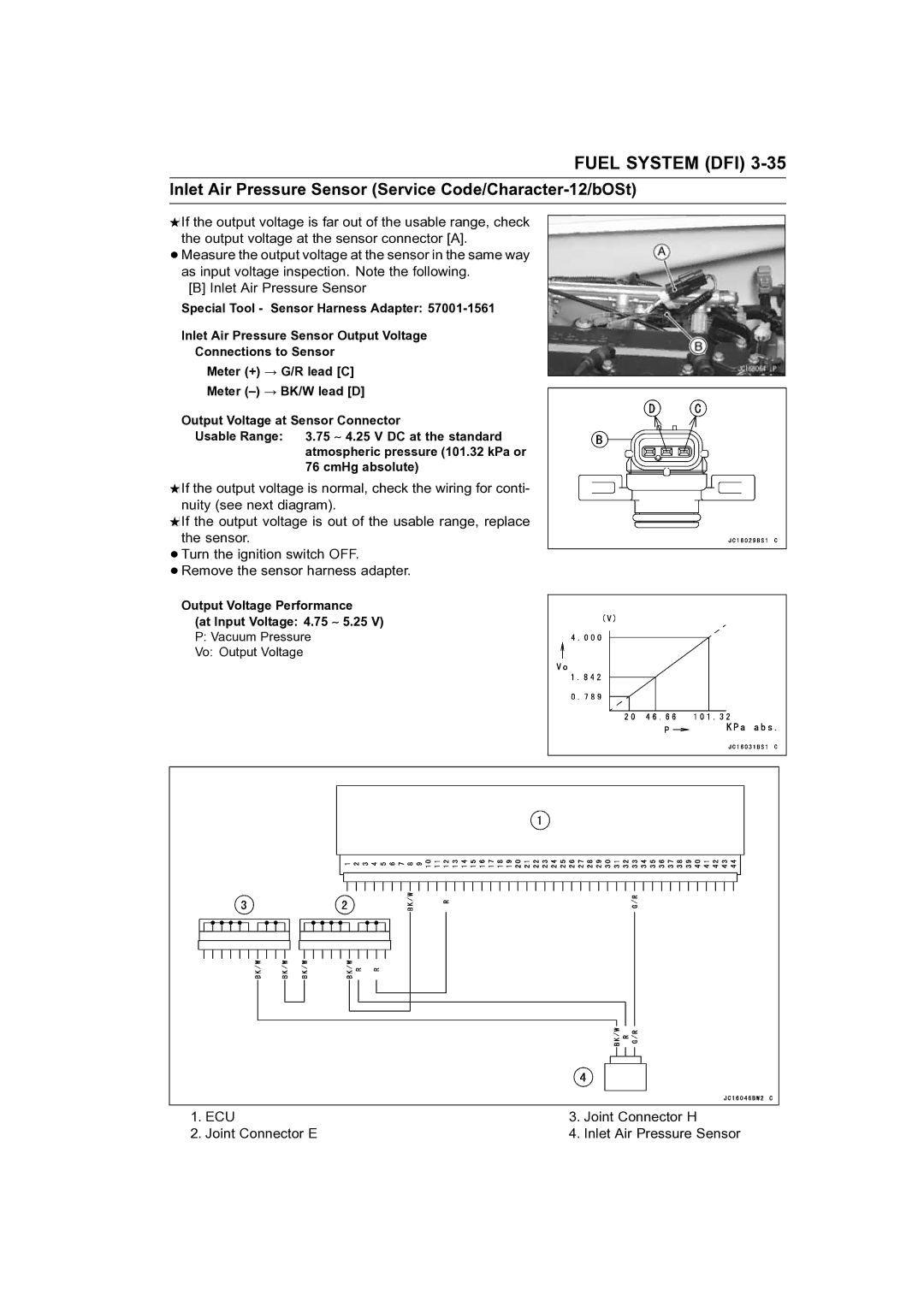 Kawasaki STX-15F service manual Joint Connector E Inlet Air Pressure Sensor 