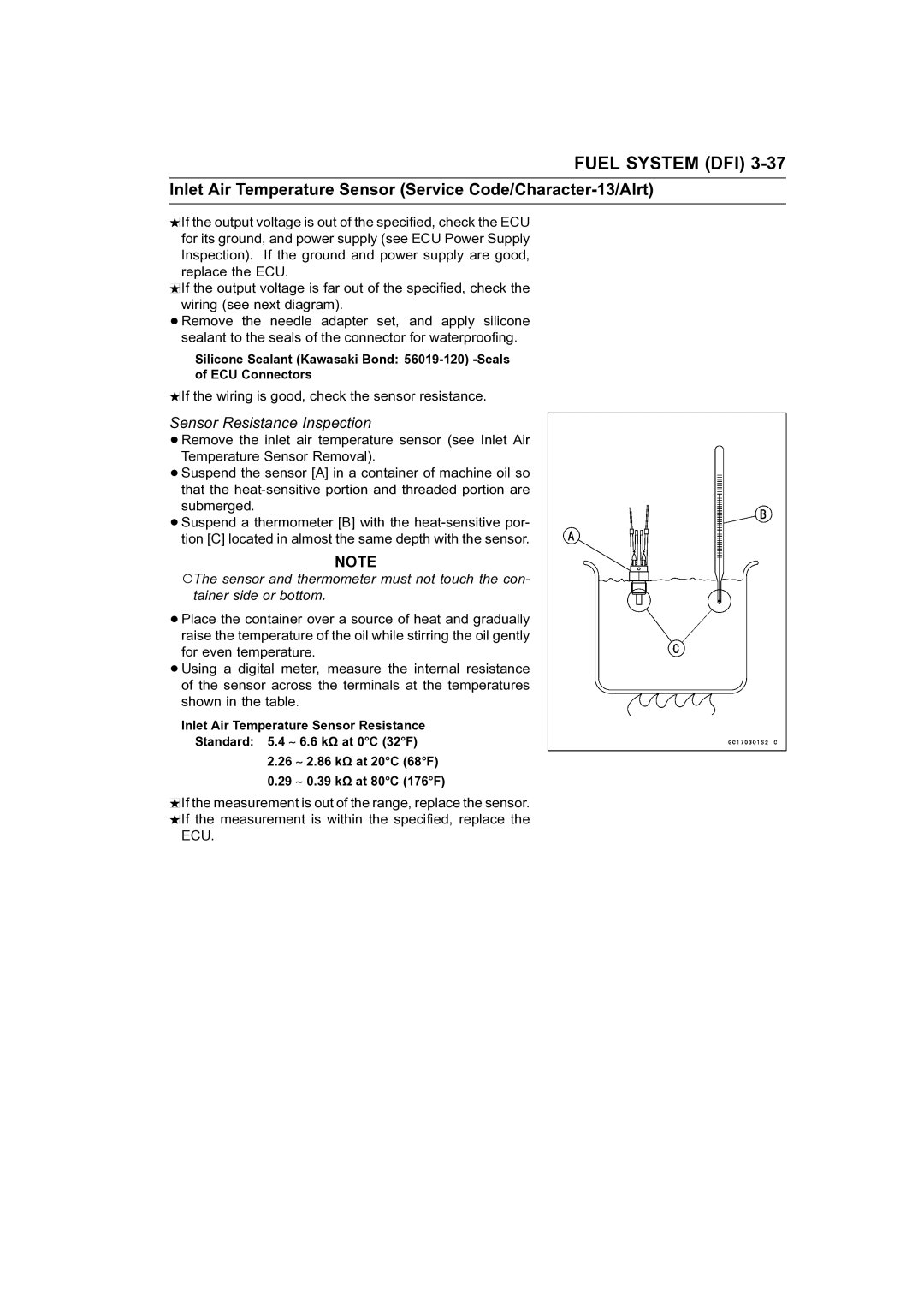 Kawasaki STX-15F service manual Sensor Resistance Inspection 