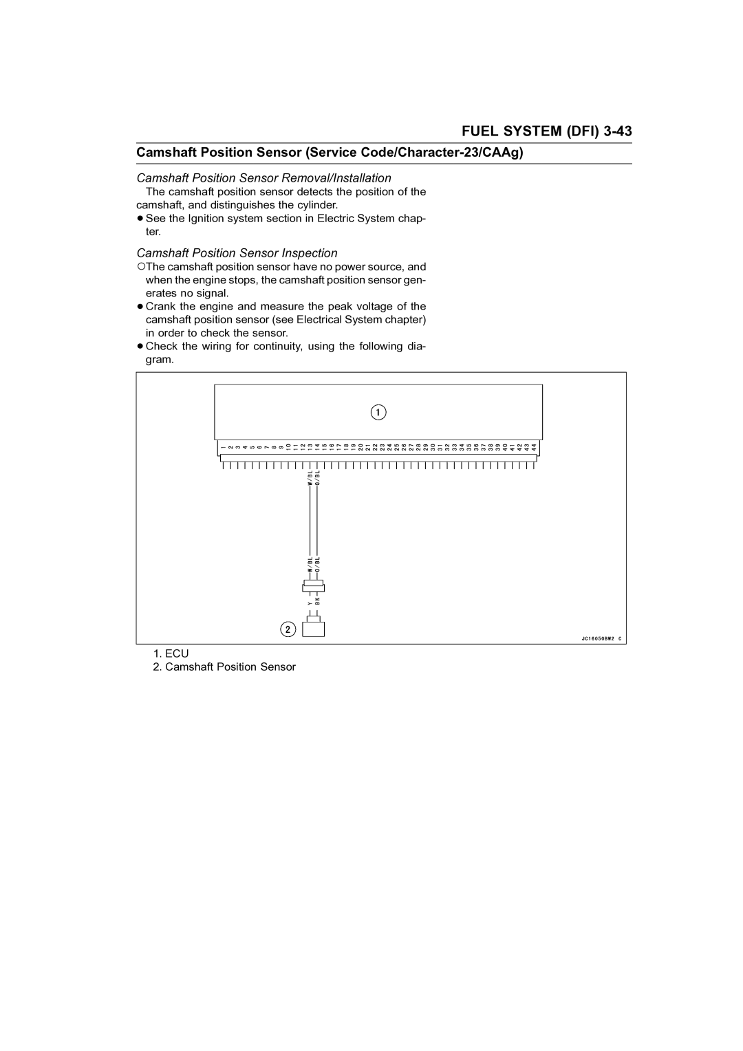 Kawasaki STX-15F Camshaft Position Sensor Service Code/Character-23/CAAg, Camshaft Position Sensor Removal/Installation 