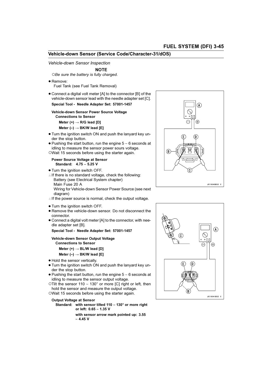 Kawasaki STX-15F service manual Vehicle-down Sensor Inspection 