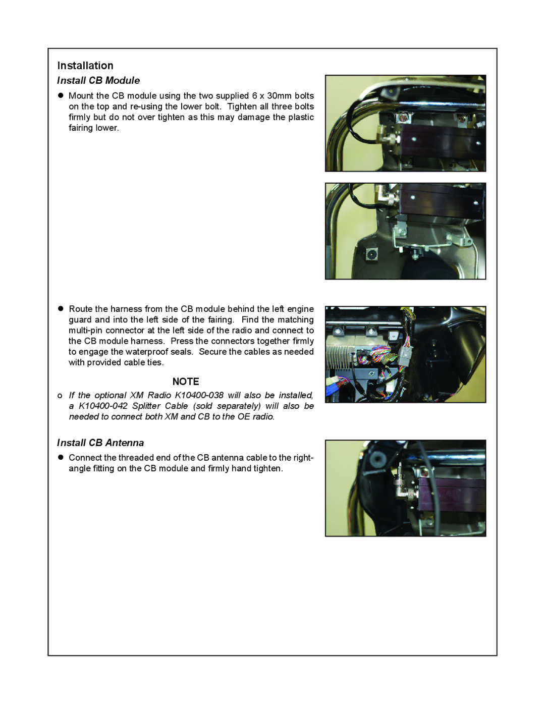 Kawasaki VULCAN 1700 VOYAGER installation instructions Installation, Install CB Module, Install CB Antenna 