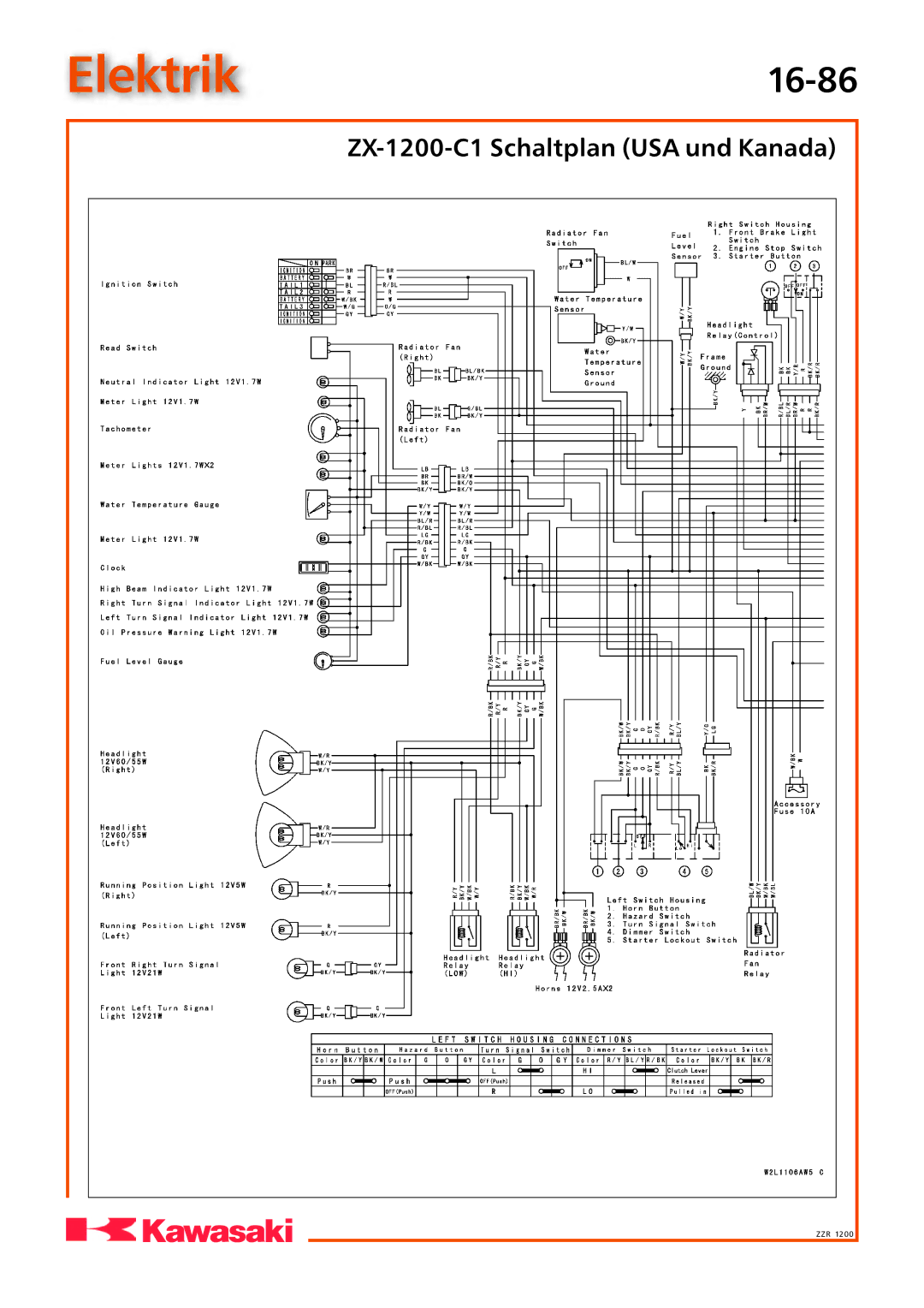 Kawasaki ZZR1200 manual Elektrik16-86 