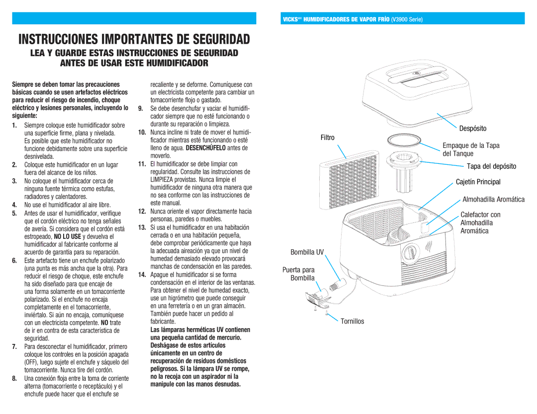 Kaz V3900 manual Instrucciones Importantes DE Seguridad 