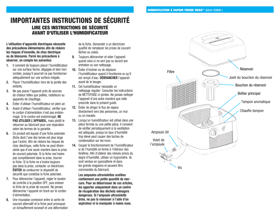 Kaz V3900 Entretien ou son nettoyage, Éviter d’incliner ou de déplacer, Enfants, Appareils de chauffage, ’alimentation 