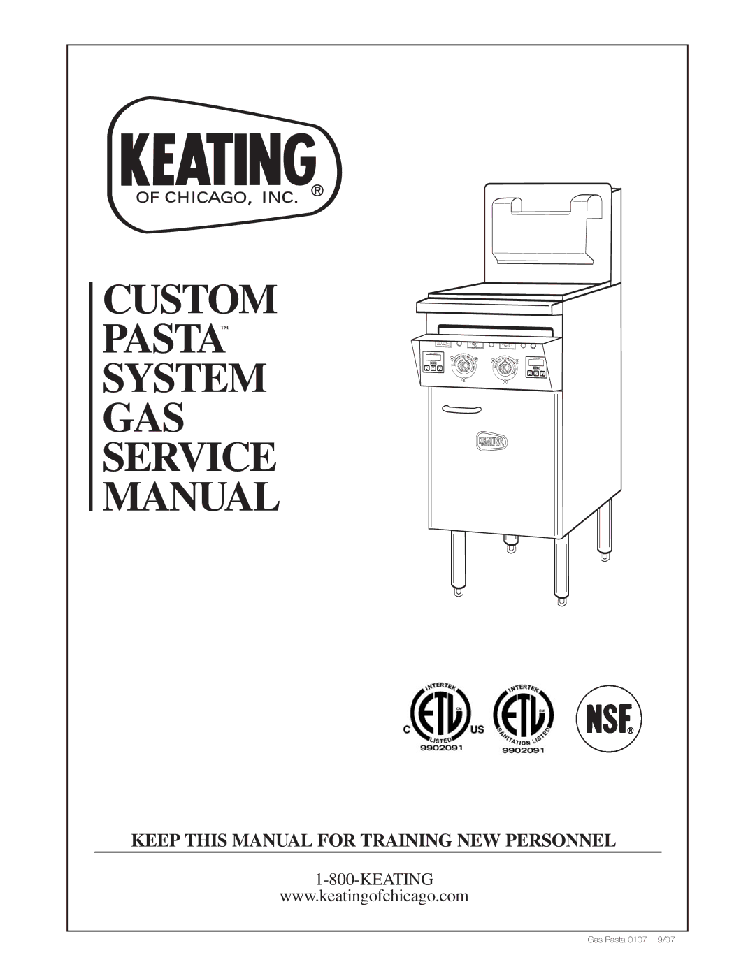 Keating Of Chicago 0107 service manual Custom Pasta 