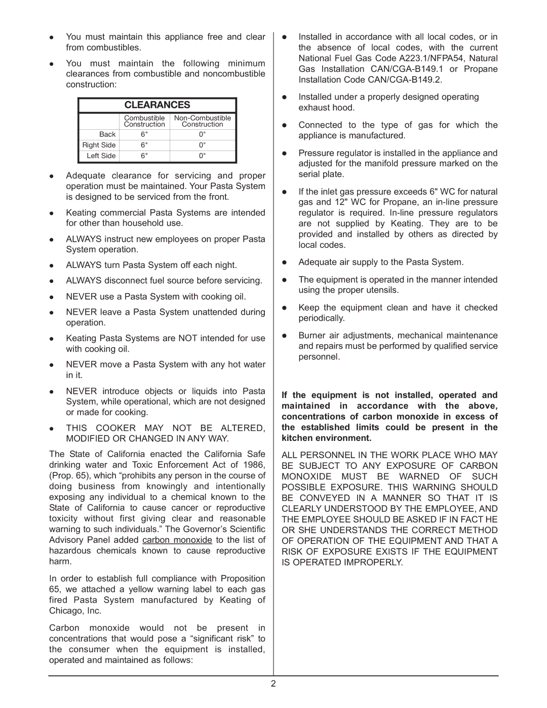 Keating Of Chicago 0107 service manual Clearances 