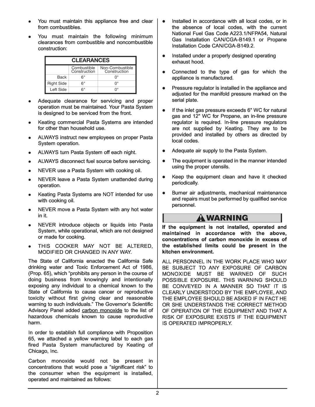 Keating Of Chicago 0107 service manual Clearances 