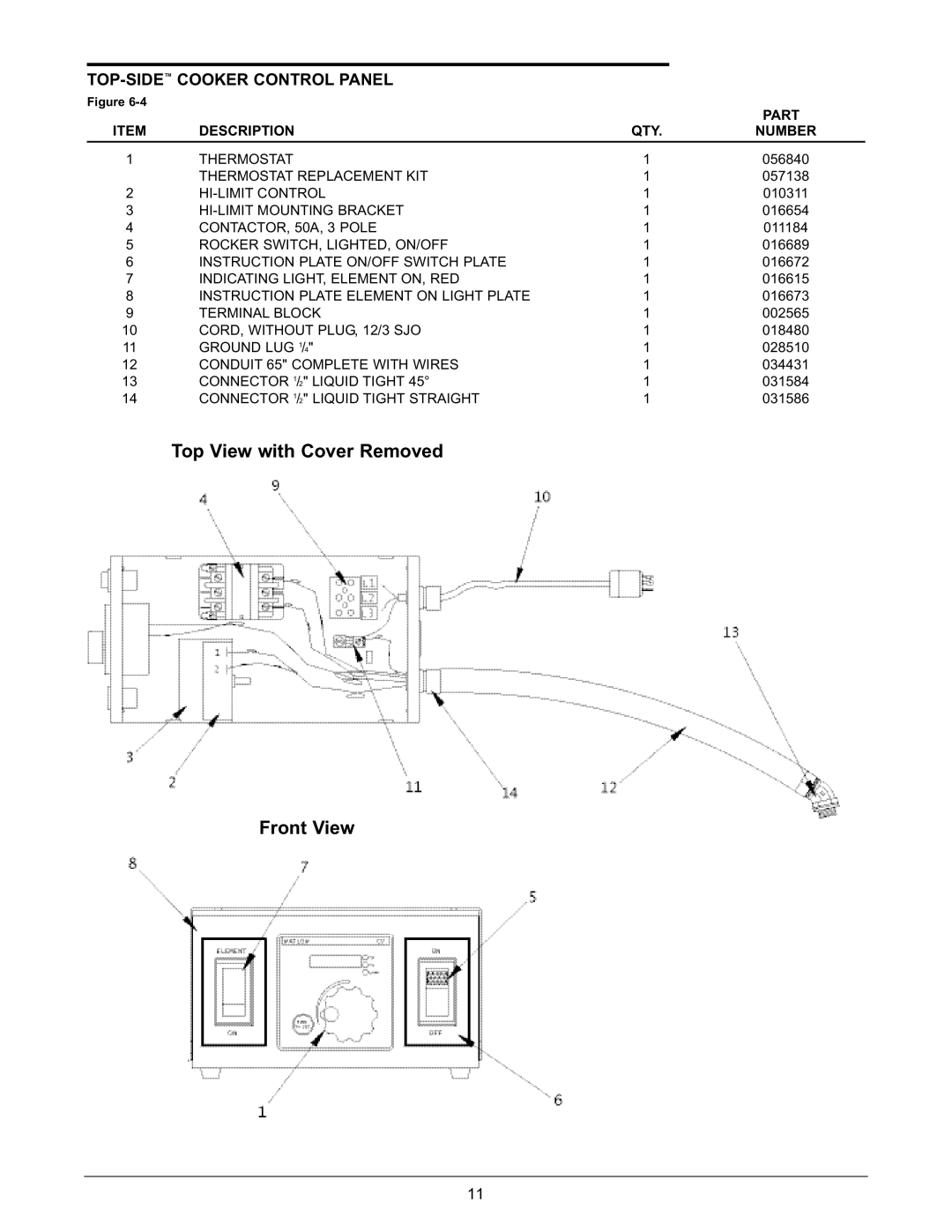 Keating Of Chicago 028951 service manual TOP-SIDECOOKER Control Panel 