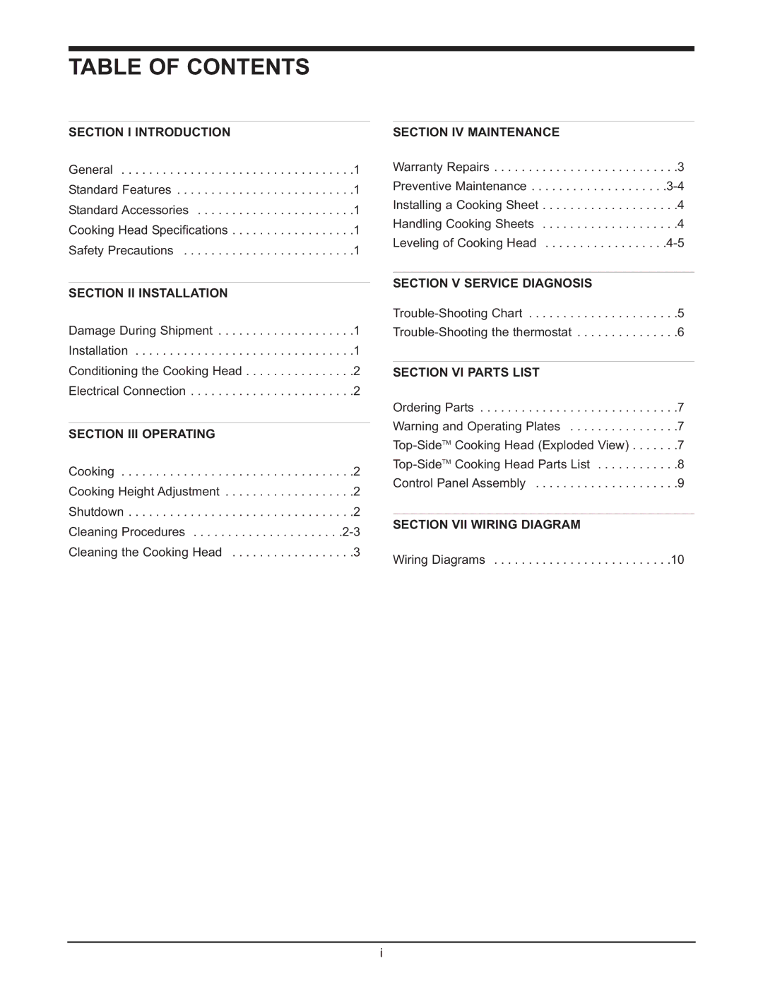 Keating Of Chicago 028951 service manual Table of Contents 