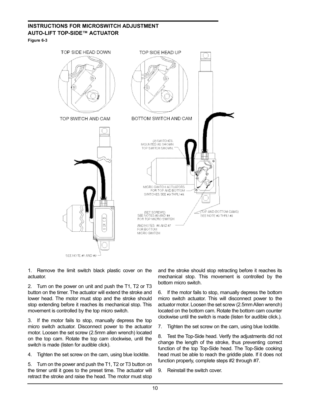 Keating Of Chicago 028951 service manual Instructions For Microswitch Adjustment Auto-Lift Top-Side Actuator 