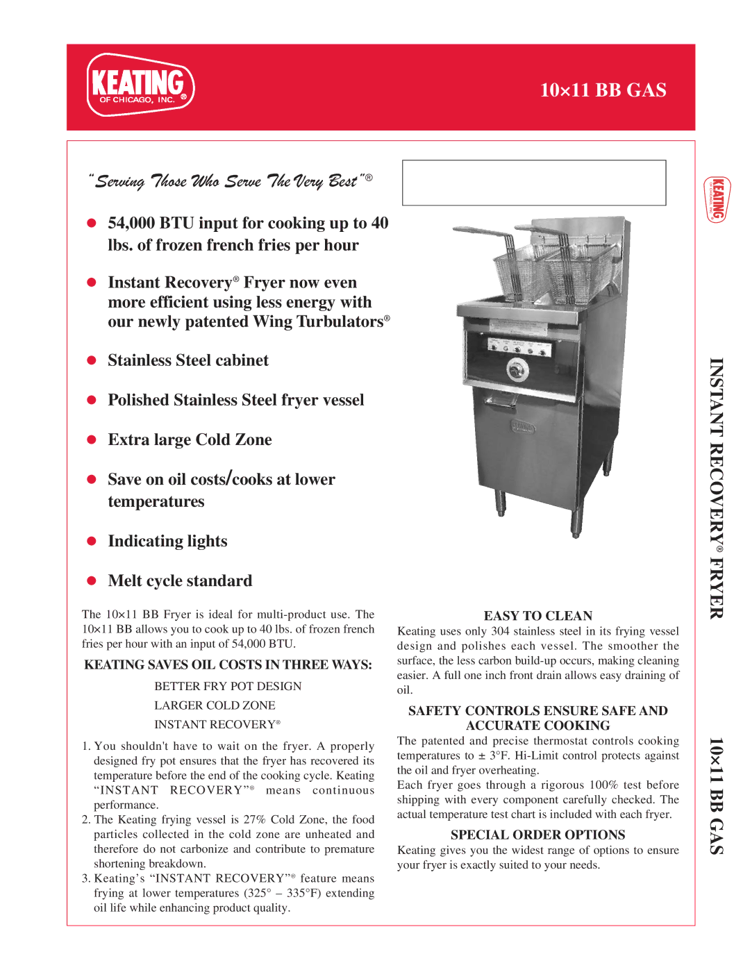 Keating Of Chicago 10x11 BB Gas manual Keating Saves OIL Costs in Three Ways, Easy to Clean, Special Order Options 