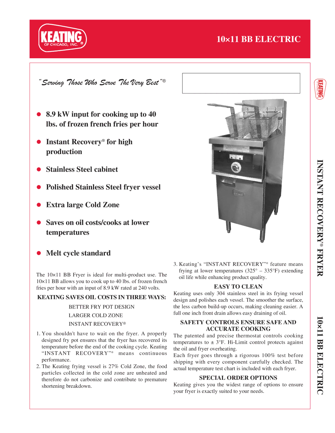 Keating Of Chicago 10x11 BB manual Instant Recovery, Fryer 10×11 BB Electric, Easy to Clean, Special Order Options 