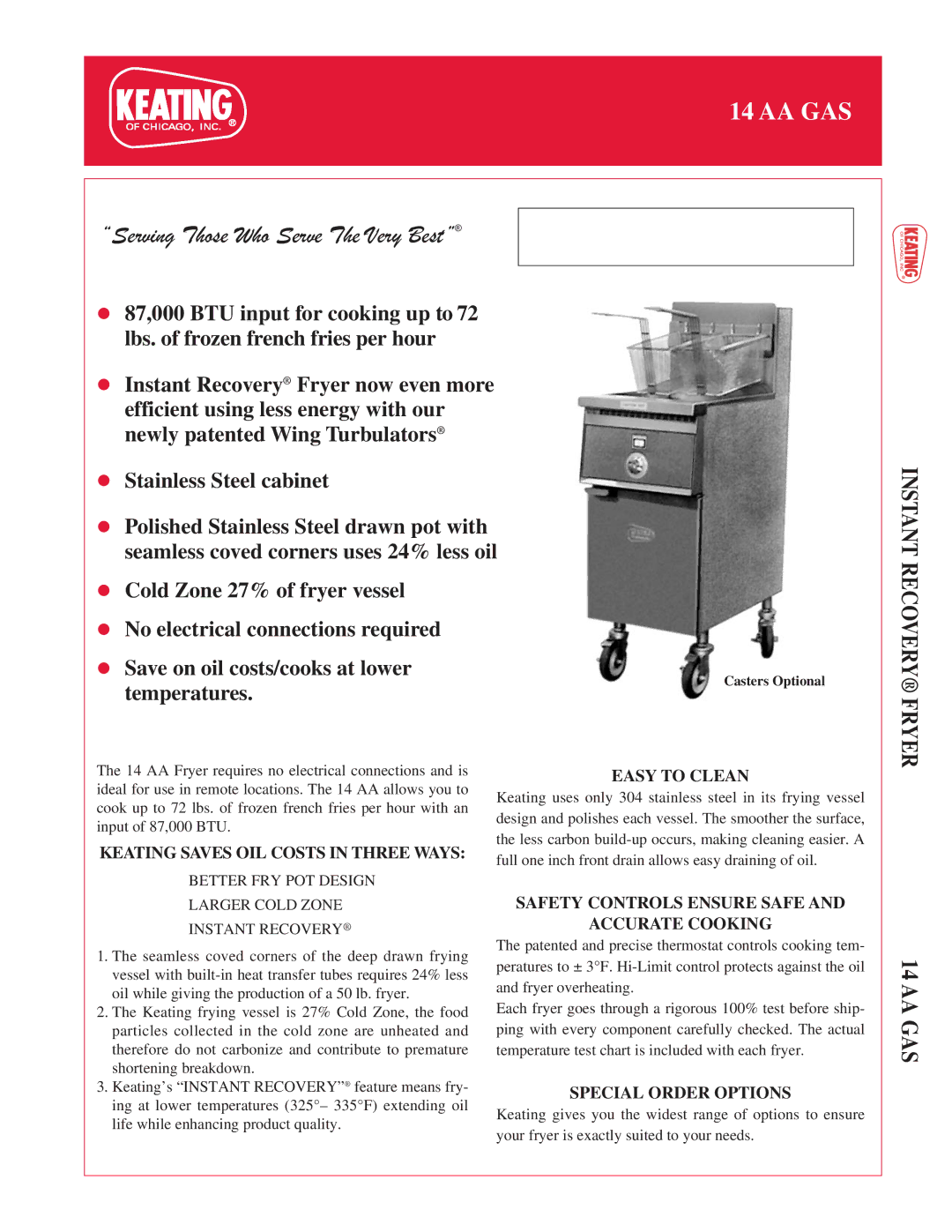 Keating Of Chicago 14 AA Gas manual Keating Saves OIL Costs in Three Ways, Easy to Clean, Special Order Options 