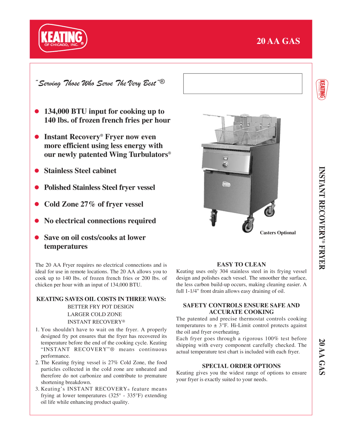 Keating Of Chicago 20 AA Gas manual Keating Saves OIL Costs in Three Ways, Easy to Clean, Special Order Options 