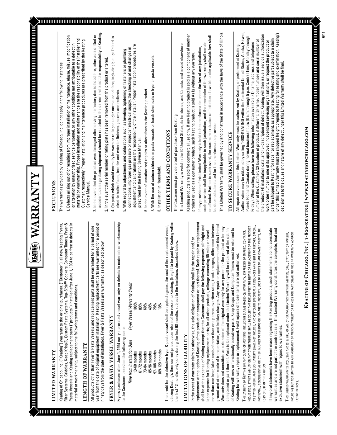 Keating Of Chicago 2000 user manual 