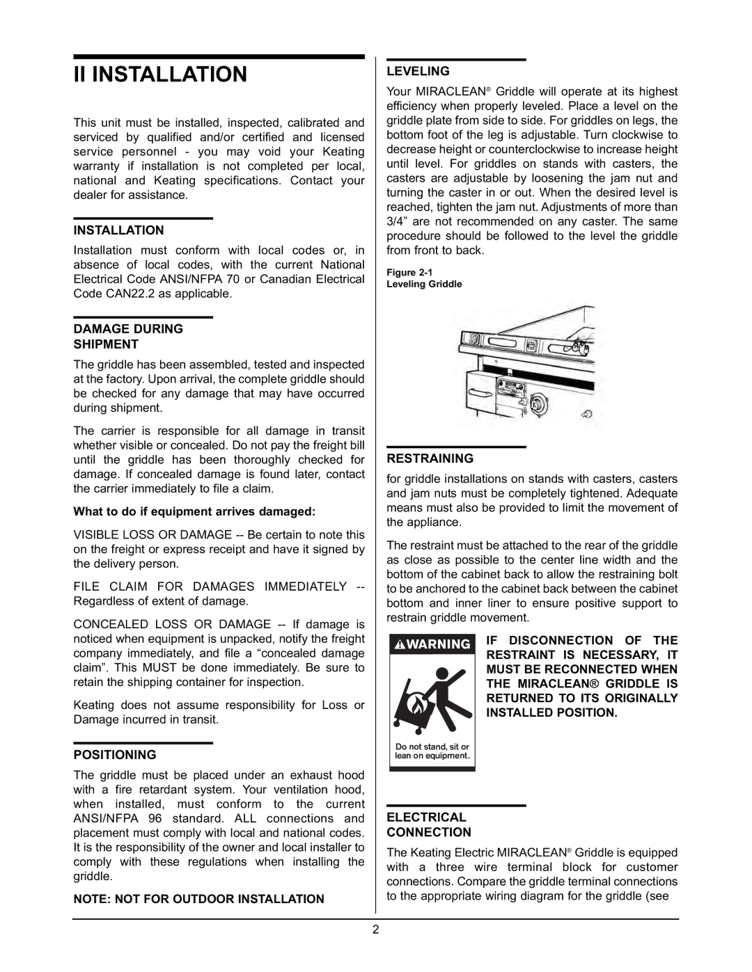 Keating Of Chicago 2000 user manual II Installation 