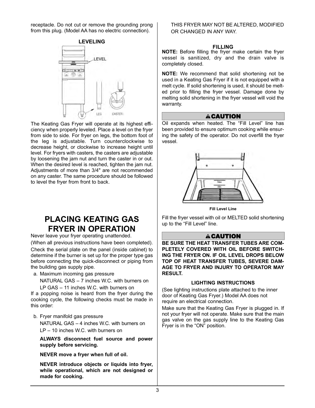 Keating Of Chicago 2000 warranty Leveling, Filling 