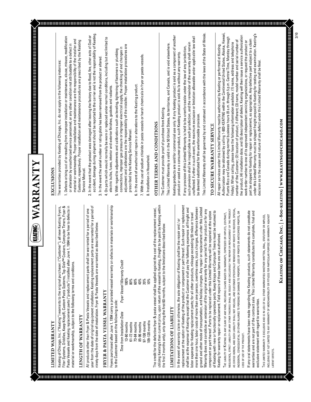 Keating Of Chicago 2005 user manual 