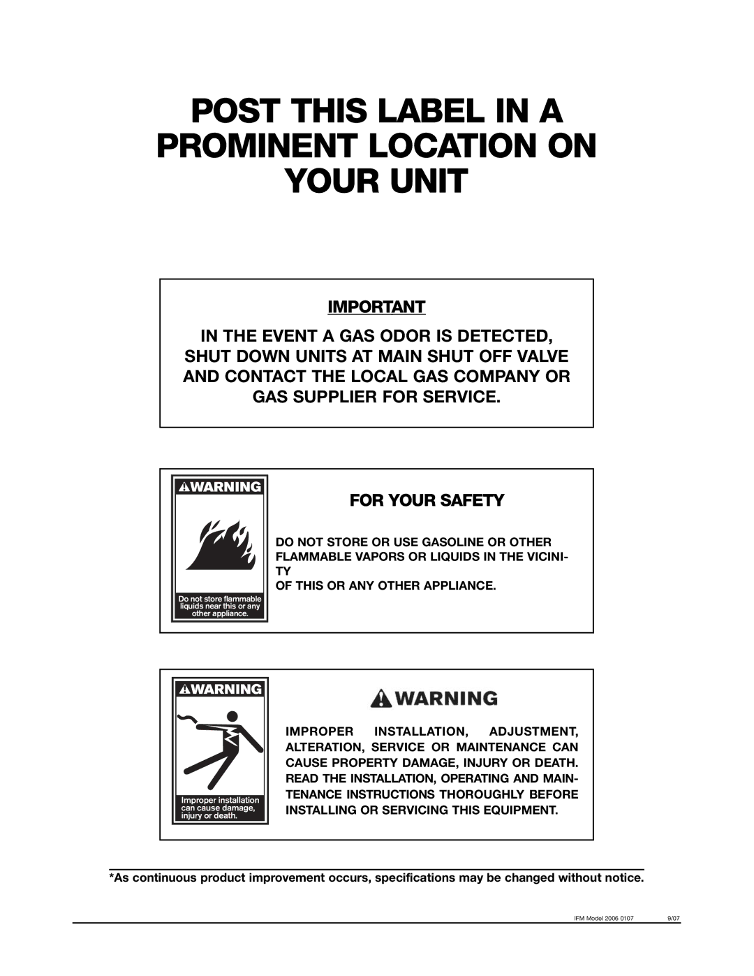 Keating Of Chicago 2006 warranty Post this Label in a Prominent Location on Your Unit 